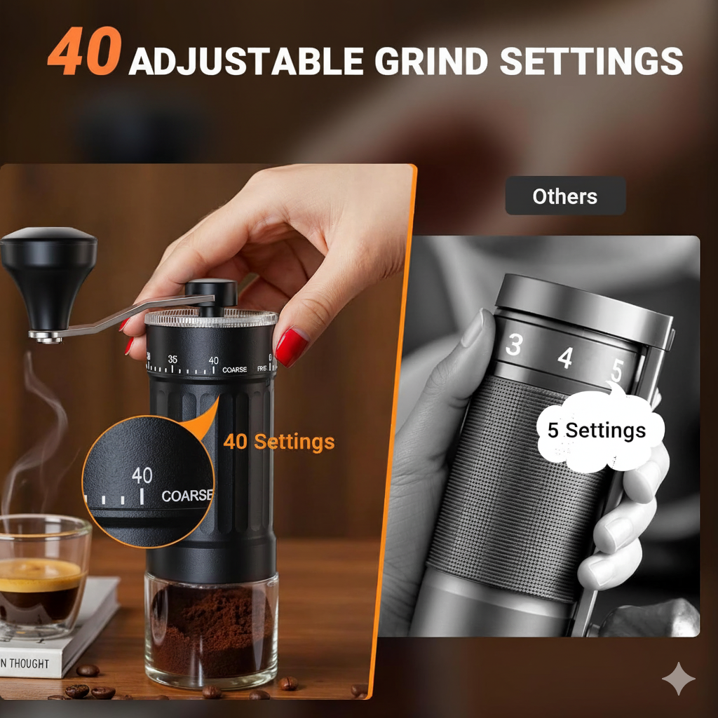 Manual Coffee Grinder with 40 Adjustable Settings